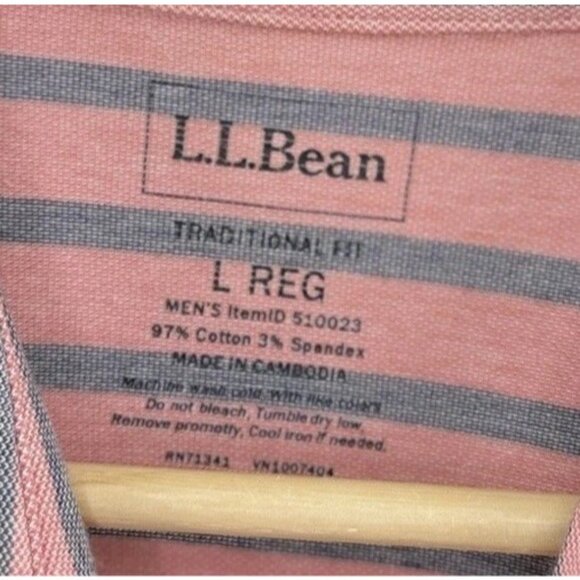 L.L.Bean Polo Shirt Men’s Muted Pink Striped Traditional Fit Sz L Preppy Classic - Picture 5 of 8